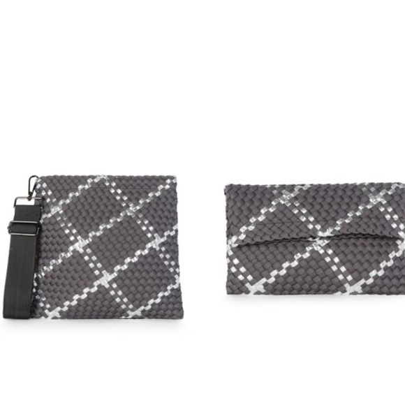 Charcoal Woven Crossbody or Fold Clutch Metallic Accents - Attachable Strap NWT - Picture 1 of 1